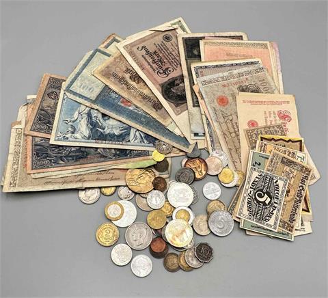 Geldscheine, Notgeld, Münzen